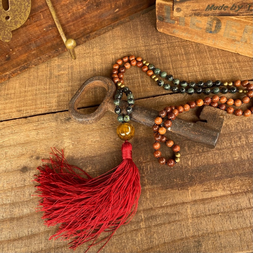 โจGREEN JASPER/ROSEWOOD/TIGER EYE MALA NECKLACE - Picture 10 of 16